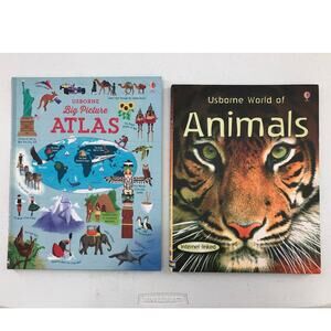 Lot of 2 Usborne Big Picture Atlas World Of Animals Encyclopedia Reference Books